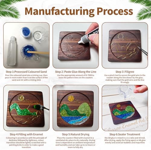 Filigree Enamel Art Painting Crafts Starter Kit, DIY Enamel Craft Making Resin Crafts Coasters Kits, DIY Art Project Craft Kits for Adults Seniors Teens, Hobby Kits for Women, Handmade Home Decor Gift - Image 5