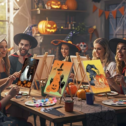 Dinifee 6 Pack Pre Drawn Canvas for Painting Pre Printed Canvas Kit 8 x 10 Inch Stretched Cotton Paint and Sip Set for Adults Couple Party Graduation Summer Date Night(Halloween) - Image 5