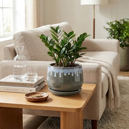 Ceramic Planter, 7 Inch Flower Pots for Indoor Plants, Grey-Blue - Image 3