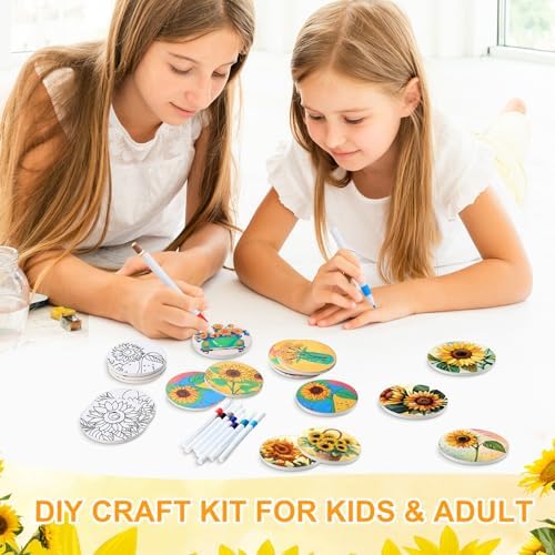 Potchen 12 Pcs Color Your Own Coaster DIY Kits,Sunflower - Image 5