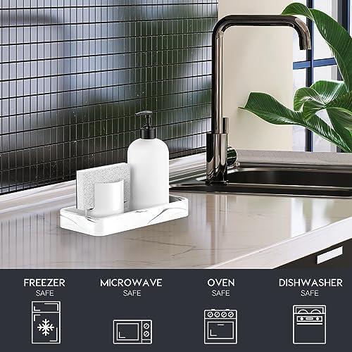 Gurygo 8" Ceramic Bathroom Vanity Tray for Kitchen Counter - Kitchen Soap Tray - Rectangular Ceramic Trays for Bathroom - Porcelain Large Serving Trays (Marble, Set/1) - Image 3