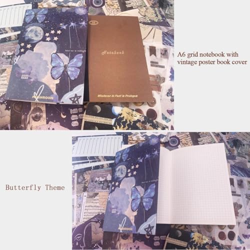 ATIRAMANIYA Vintage Aesthetic Scrapbook Kit(346Pcs) Scrapbooking Supplies Kit with Bullet Junk Journal,Stationery,A6 Grid Notebook Journaling Gift for Girl (New Butterfly Scrapbook) - Image 6