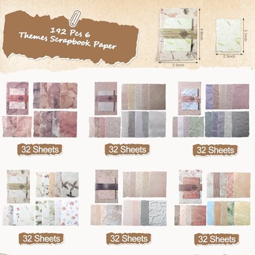 BESARME 192 Pcs Vintage Scrapbook Paper Set, 6 Themes For Journaling - Image 3