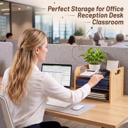 Marsui 3 Tier Desk Paper Organizer, Bamboo & Acrylic Letter Trays Classroom - Image 5