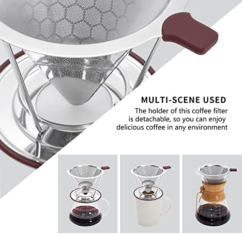 Pour Over Coffee Dripper Stainless Steel Coffee Filter Metal Cone Filter Paperless Reusable Single Cup Maker 1-2 Cup With Non-slip and Removable Cup Stand - Image 4