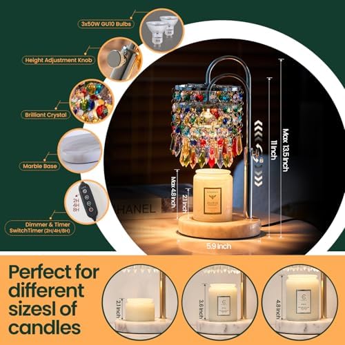 Candle Warmer Lamp with Timer Dimmer and 3 Bulbs, Lamp Candle Warmer with Marble Base,Wax Melt Warmer for Jar Candles, Birthday Gifts for Women Mom, House Warming Gifts New Home Decor (multicolor) - Image 3