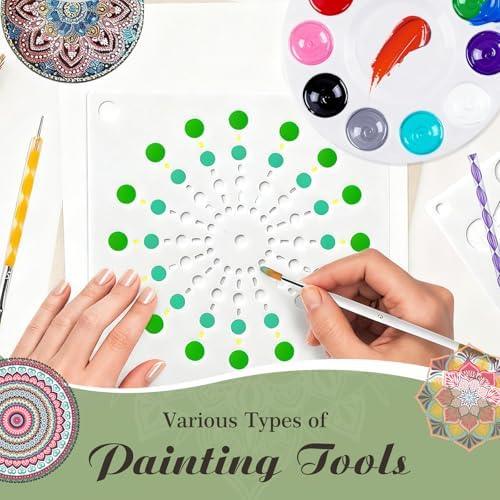Mandala Rock Painting Kit - 5 Large Wooden Rocks for Painting with 6 Stencil Supplies - Mandala Dotting Tools Kit - Dotting Tools for Paint Rocks - Dot Art and Crafts for Adults Woman - Image 5