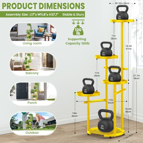 TOSKING Tall 5-Tier Round Metal Corner Plant Stand Indoor, Anti-Tip,Yellow - Image 3