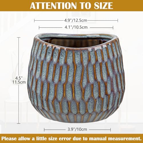 Oairse Small Ceramic Pots for Plants, 4.9 inch Blue Plant Pot Indoor with Drainage Ceramic Planters for Indoor Plants Succulent Planters Decorative Flower Pots for Cactus, Snake Plant, Herb - Image 2
