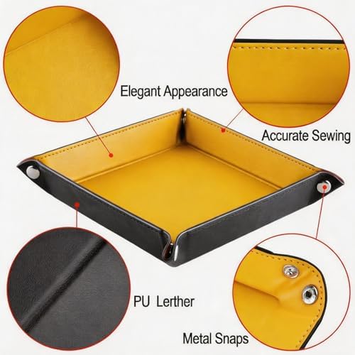 Valet Tray Desktop Storage Organizer – Vegan Leather Catchall Tray Bedside Vanity Tray Nightstand Caddy Holder for Remote Controller, Watch, Keys, Phone, Wallet, Coin, Jewelry, Yellow - Image 5