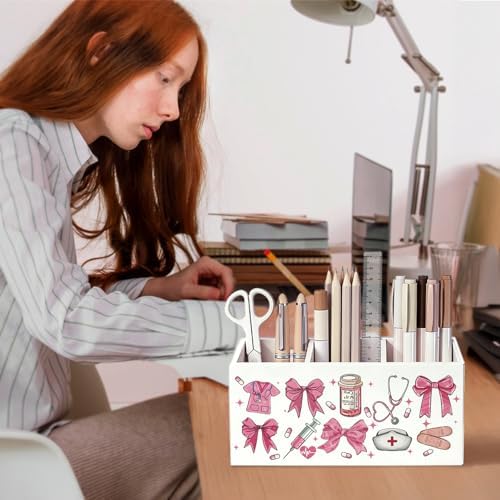 Pink Preppy Bow Nurse Pen Pencil Holder for Desk Decor - Image 4