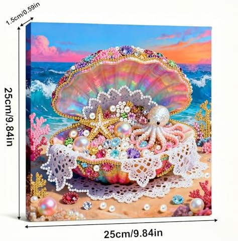 ARTopet DIY Pearl Painting Kit with Frame Gemstone Pearl Diamond Dots Beads Canvas Art Craft for Adult Beginners Display for Tabletop and Wall Mounting Home Decor-Shell - Image 6