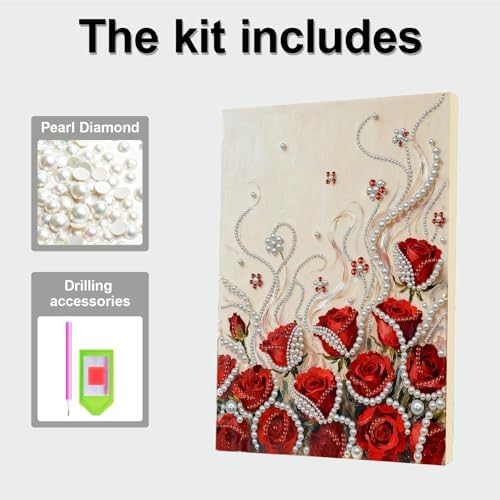 DIY Pearl Painting with Frame, Creative Design, Handmade Stress-Relieving Home Wall Decoration, Includes Frame and Tools-Red Rose-2 - Image 7