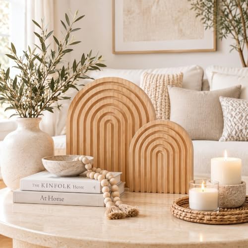 Chunful 2pcs Arch Cutting Board Boho Shelf Decor, Wood Color, Pine - Image 5
