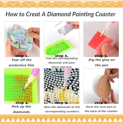 Clendo 8 Pcs Succulent Diamond Art Coasters Kit - DIY 5D Small Diamond Painting Coasters with Holder, Mini Diamonds Arts Kits for Adults Coaster, Gem Art Arts and Crafts for Adults - Image 4