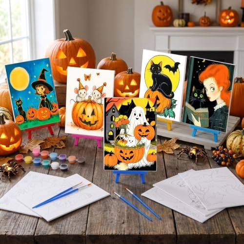 Blosssound 10 Set Halloween Pre Printed Canvas for Painting 5x7, Vintage - Image 2