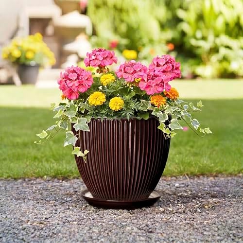 Ceramic Pots for Plants 10 Inch, Indoor Planter with Drainage Hole and Saucer, Large Round Decorative Ceramic Plant Pots, Modern Flower Planter, Patio Room Decor, Gifts for Plant Lovers, Brown - Image 5