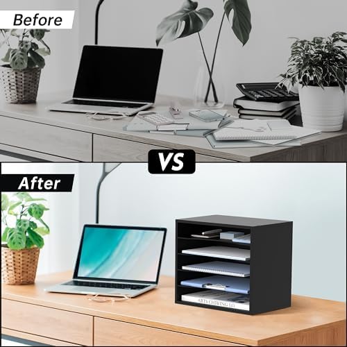 5 Tier Wood Desk Organizer, Mail Sorter and Paper Organizer for Desk, Black - Image 6