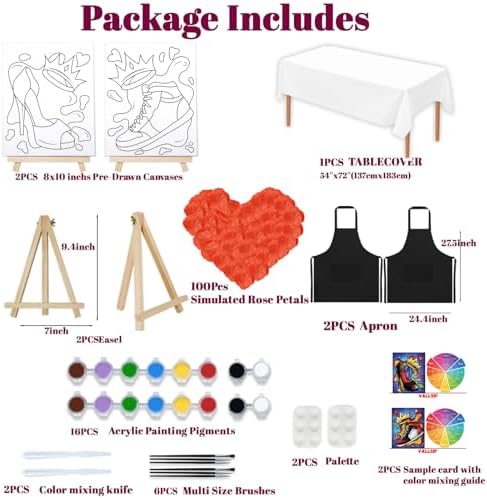 VALLSIP 2 Pack Paint and Sip Canvas Kit 8X10 Pre Drawn Couple Date Night - Image 3
