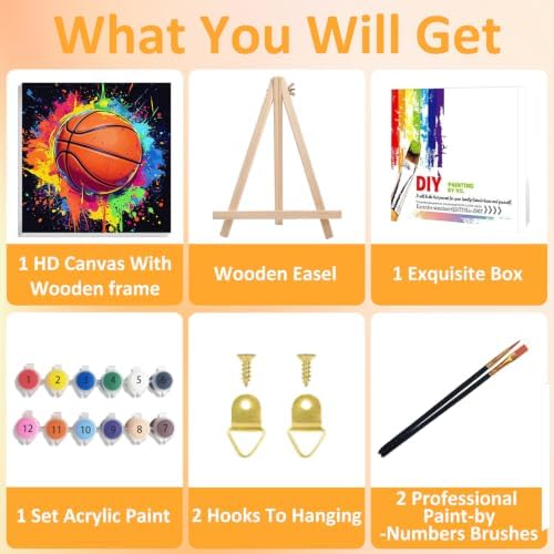Mandun Basketball Paint by Numbers Kit for Kids, 8x8 inch - Image 4