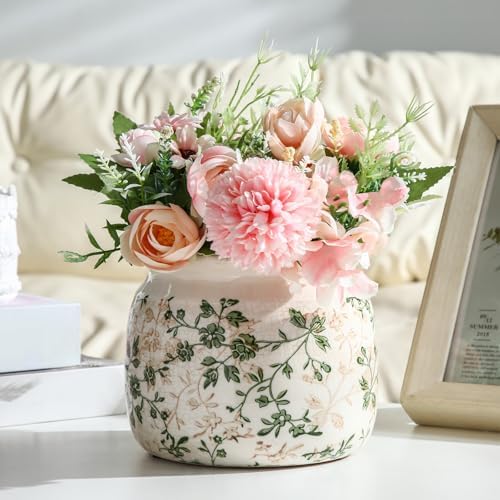 Vintage Planter Large Ceramic Plants Pot Green Pink Pastoral Pot - Image 5