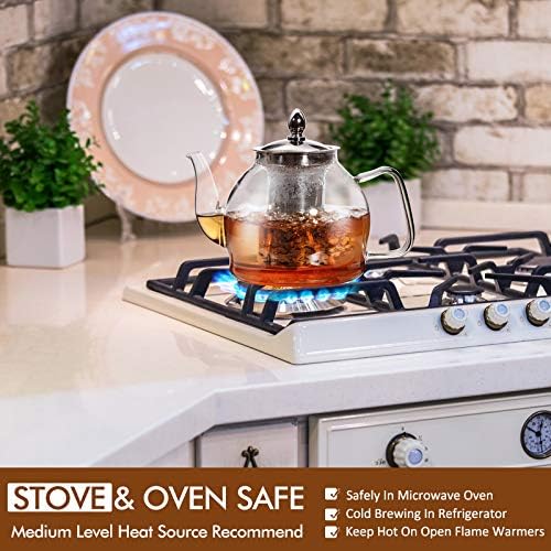 HIWARE 1000ml Glass Teapot with Removable Infuser, Stovetop Safe Tea Kettle, Blooming and Loose Leaf Tea Maker Set - Image 6