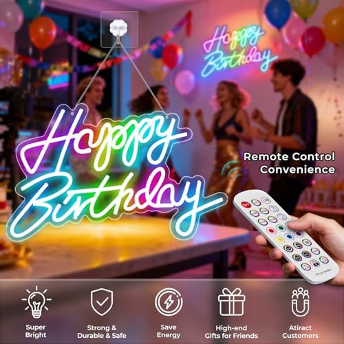 Happy Birthday Neon Sign for Wall Decor, RGB Led Neon Dimmable - Image 2