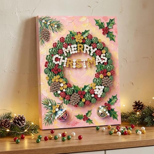 DIY Pearl Painting with Frame Christmas Creative Design, Handmade Healing Home Wall Decoration, 11.81X15.75in (Tools Included)-Wreath - Image 2