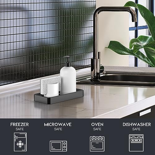 Gurygo 8" Ceramic Kitchen Soap Tray - Small Rectangular Vanity Tray for Bathroom - Countertop and Vanity Tray - Comestic Holder Bathtub Organizer - Bathroom Tray, (Black, Set/1) - Image 5