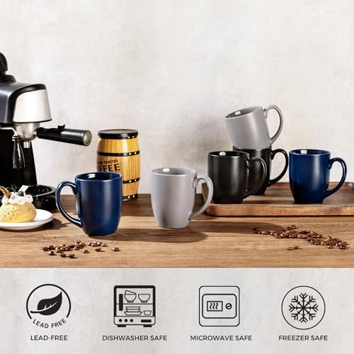 AmorArc 12 oz Coffee Mugs Set of 6, Ceramic Matte Black Coffee Cups Set - Image 4