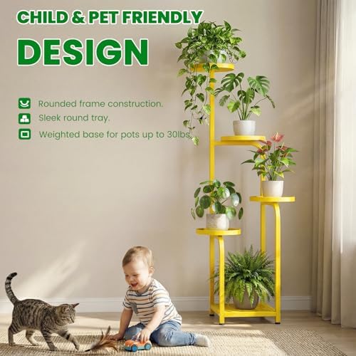 TOSKING Tall 5-Tier Square Plant Stand Indoor Outdoor, Anti-Tip, Yellow - Image 7
