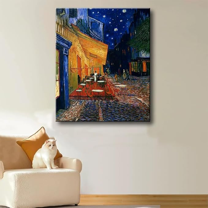 weiyiart Vincent Van Gogh Canvas Wall Art Cafe Terrace At Night Painting Classic Artwork Bathroom Picture Print for Home Decor 12"x15"
