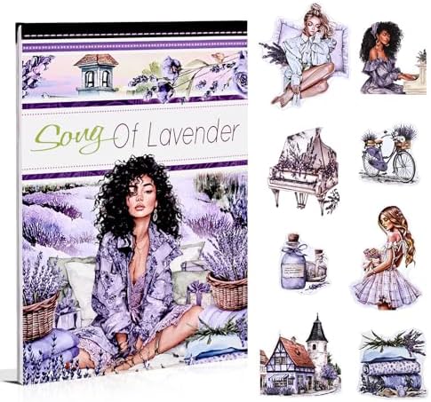 Lavender Cottagecore Sticker Book, 20 Sheets Junk Journal Stickers by Dwpetzo