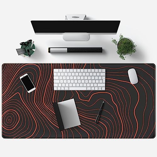 Black Desk Pad Large Gaming Moues Mat Minimalist Orange Topographic Map Desk Mat Extended XL Mousepad 31.5 x 15.7 in, with Anti-Slip Desk Pad Keyboard Stitched Edges Long Computer Keyboard Mouse Mat - Image 3