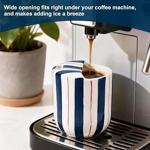 Ceramic Coffee Mug with Sip Hole 10oz Aesthetic Espresso Cup with Hand Painted Striped Coffee Mug for Kitchen Dining Travel (Blue, 1Pack) - Image 5