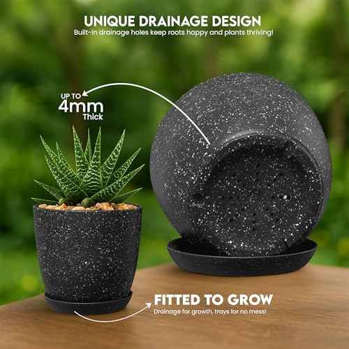 Plant Pots Indoor with Drainage 5 Pack Multi-Size Planters Set Spotty Black - Image 5