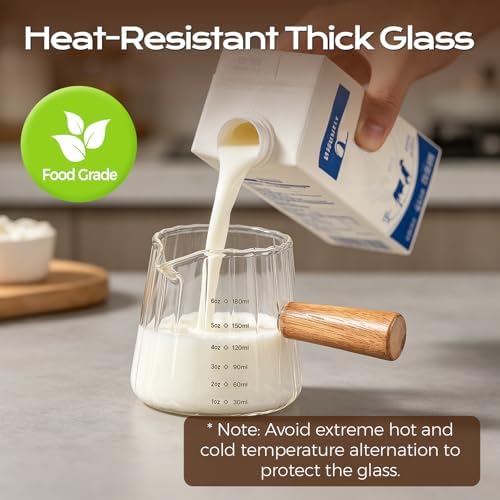 YARRAMATE 6oz Glass Espresso Measuring Cup with Wooden Handle - Image 3