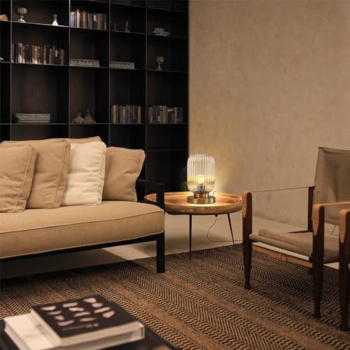 Amber Glass Table Lamp Mid Century Modern Lamps Side Gold Desk Lamp Small Nightstand Lamp Adjustable Color Temperature with Globe Glass Shade for Bedroom Living Room Office - Image 6