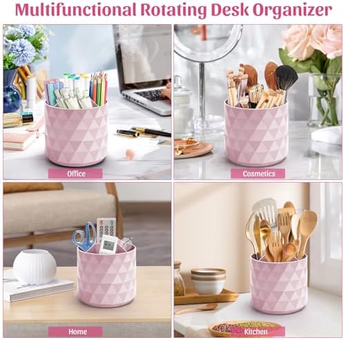 minimaliving Desk Organizer,Sparkling Diamond-like Pen Holder for Desk 360°Rotating Office Accessories,Pencil Cup with 5 Compartments Storage Box Caddy for Office,School,Home,Art Supply(Pink) - Image 3
