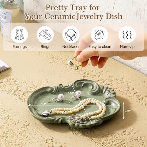 Jewelry Tray, Ceramic Jewelry Dish, Ring Dish, Trinket Tray, Rinket Dish, Ring Holder Dish, Key Bowl, Bathroom Vanity Tray, Retro, Vintage, Friendship Gifts, Anniversary Secret Santa, Deep Green - Image 2