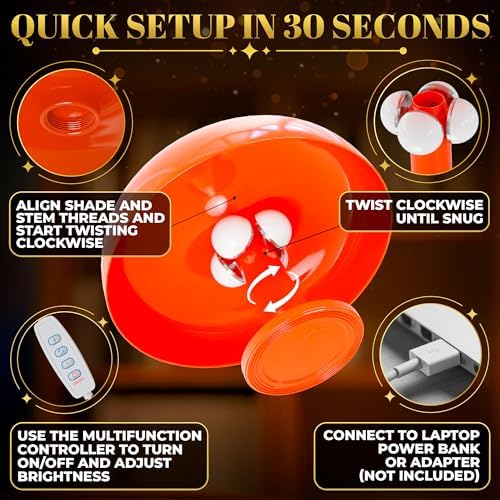 Orange Mushroom Table Lamp for Bedroom; ABS + PVC Build (not Glass) - Image 3