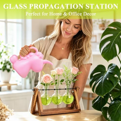 XXXFLOWER Plant Terrarium Kit with Wooden Stand 3 Gradient Green Bulb Vases - Image 4