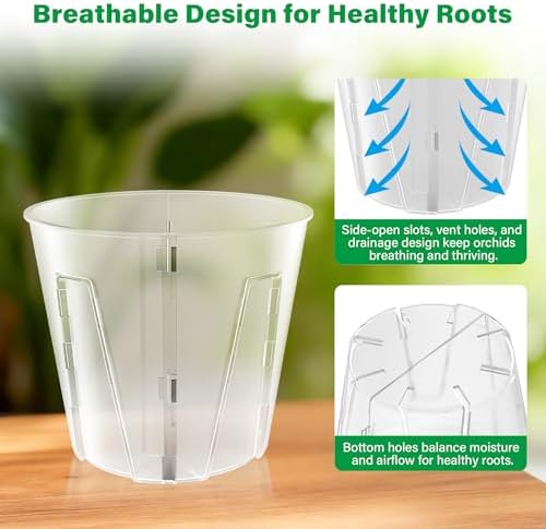 Bluepro 5 Inch Side-Open Orchid Pots 12 Pack, Plastic Nursery Planters with Detachable Side Walls for Easy Repotting, Breathable Slotted Flower Pots with Drainage for Root Health - Image 4