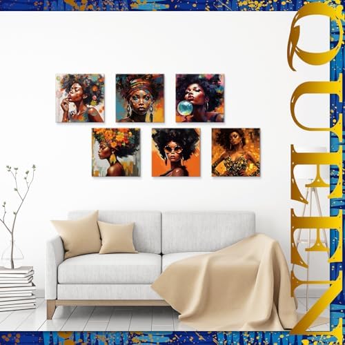 Affrolling 12 Pcs Pre Drawn Canvas for Painting for Adults 8 x 8 Inch Canvas Painting Kits Stretched with Drawing Ready to Paint Beginner Artists Date Night Party Supplies(Black Girl) - Image 4