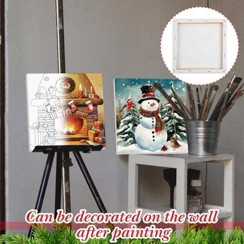 Sherr 12 Pcs Pre Drawn Canvas for Adults,Classic Xmas,8 x 8 Inch - Image 7