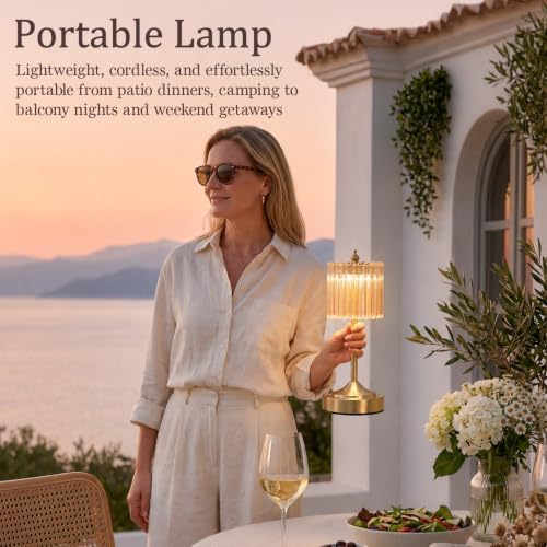 Cordless Table Lamp, Rechargeable Gold Glass Touch Lamp - Image 6