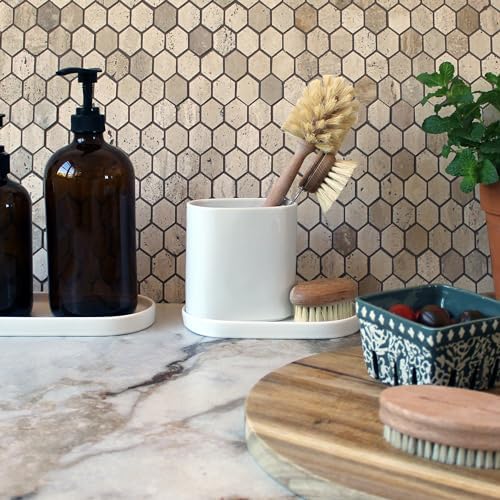 Elegant Ceramic Kitchen Sink Caddy, Bathroom Countertop Tray, Ceramic Vanity Tray - Durable, Heat-Resistant Design for Keys, Jewelry, and More - Dishwasher Safe, 7.5" x 4.1" x 0.8" - Image 3