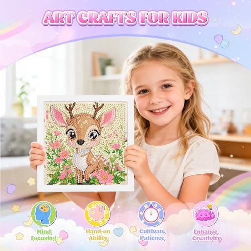 GHHKUD Deer Diamond Art Painting Kits for Adults with Frame, Diamond Art Animals Crafts for Ages 4-6-8-12, Easy to DIY Gem Painting Gifts Home Wall Decor 15x15cm (Beautiful Packages) - Image 5
