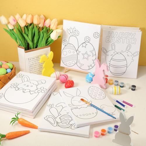 Zhanmai 72 Pcs 12 Sets Sip and Paint Kit Pre Drawn Canvas for Painting 8" x 10" Paint Party Canvas Painting Pre Printed Canvases for Party Favor DIY Virtual Adult's Date Night(Bunny Eggs) - Image 5