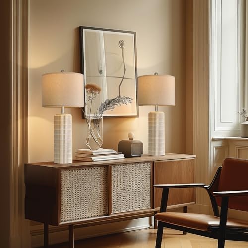 PoKat 27.5'' Tall Table Lamps for Living Room Set of 2, Ceramic Bedroom Lamps for Night Stands, Modern Bedside Lamps for Bedroom Living Room, Nightstand Lamps for End Table, Hallway, Gold and White - Image 3